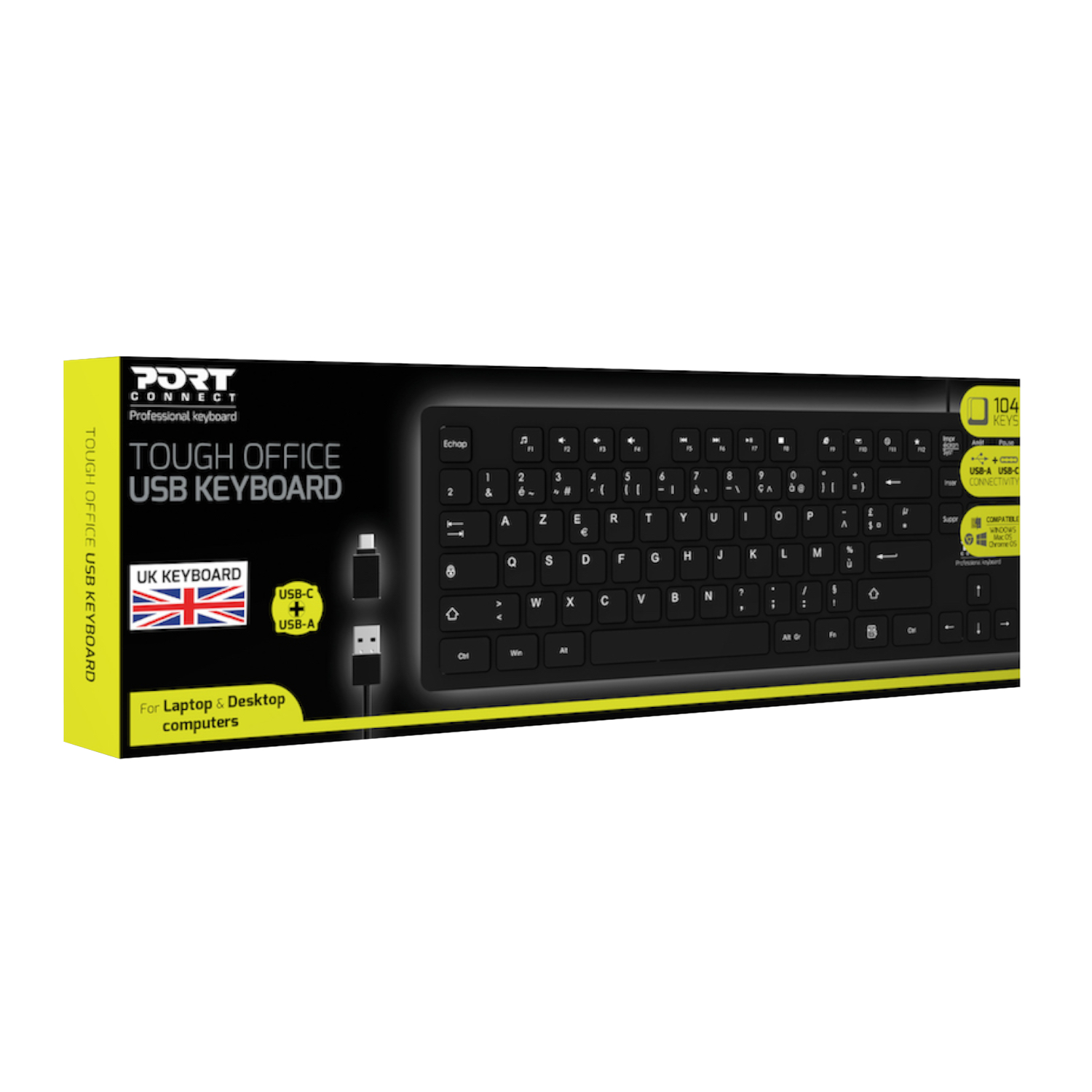 Port Connect Tough Office USB Keyboard - Black - Image 5