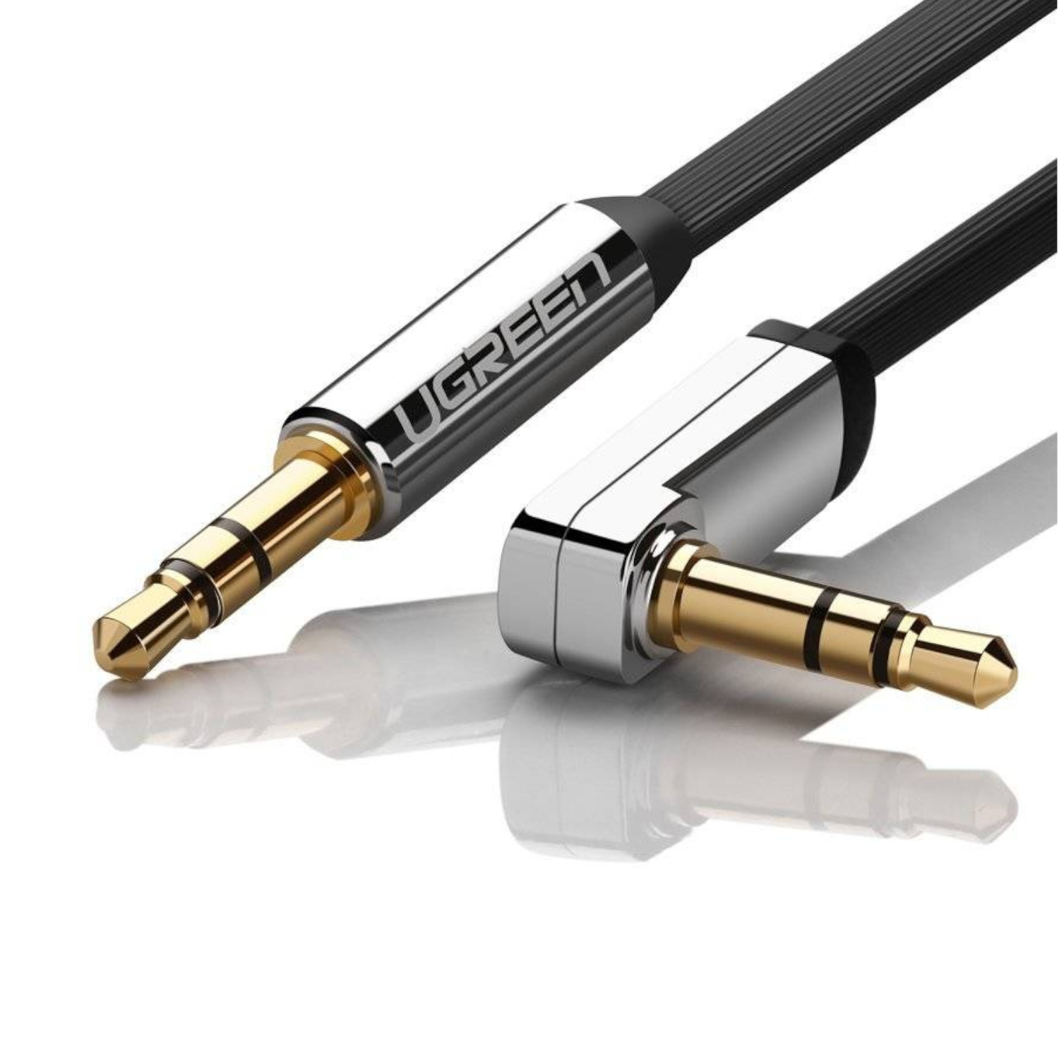 UGREEN AV119 Right-angled 3.5mm Flat Aux Cable 1.5m - Black/Silver - Image 3
