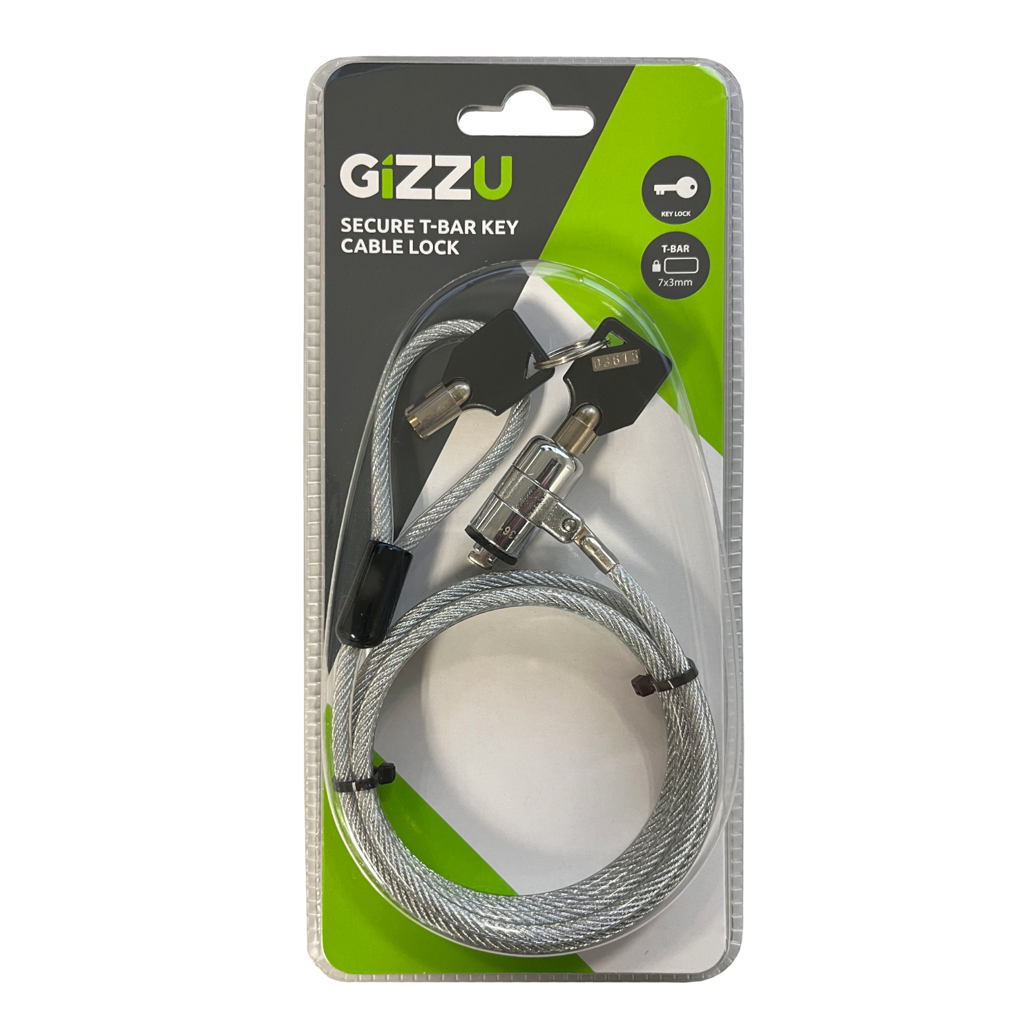Gizzu 1.8m T-Bar Laptop Cable Lock Master Key Compatible - Image 2