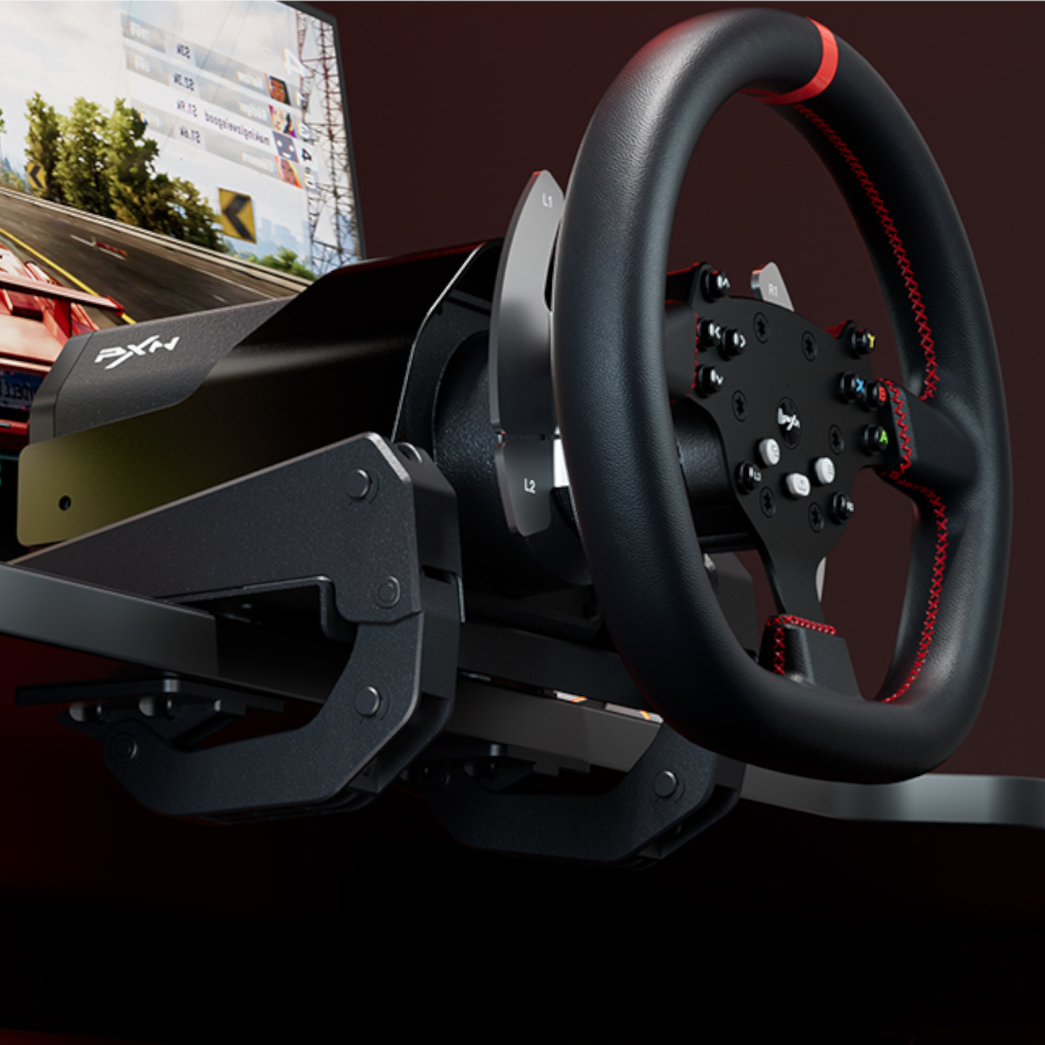 PXN V10 Ultra 270/900° 3.2nm Direct Drive USB Steering Wheel with Hall Effect Dual Pedals - Image 2
