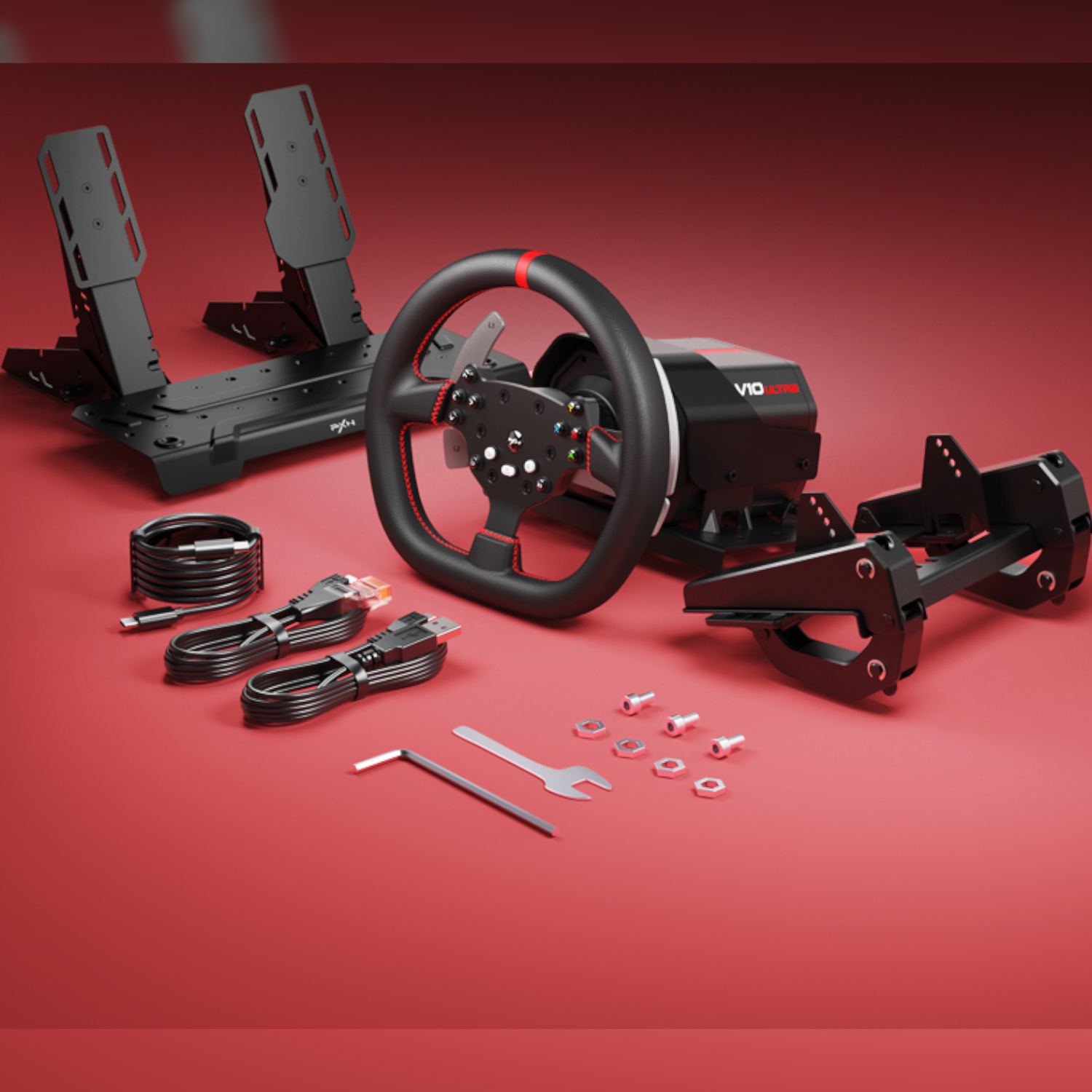 PXN V10 Ultra 270/900° 3.2nm Direct Drive USB Steering Wheel with Hall Effect Dual Pedals - Image 5