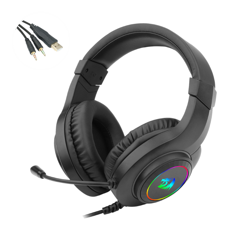 REDRAGON Over-Ear HYLAS Aux (Mic and Headset)|USB (Power Only) RGB Gaming Headset - Black - Image 6