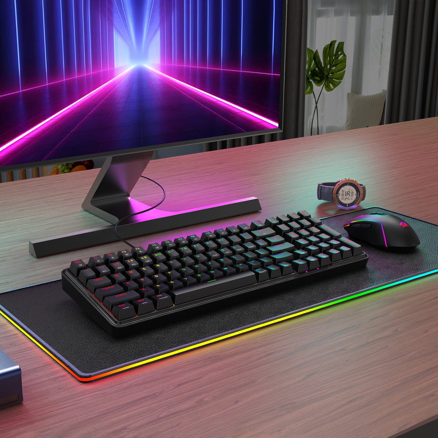 Redragon S162 RGB 3-Mode Wireless Mechanical Gaming Keyboard and Mouse Combo - Black - Image 6
