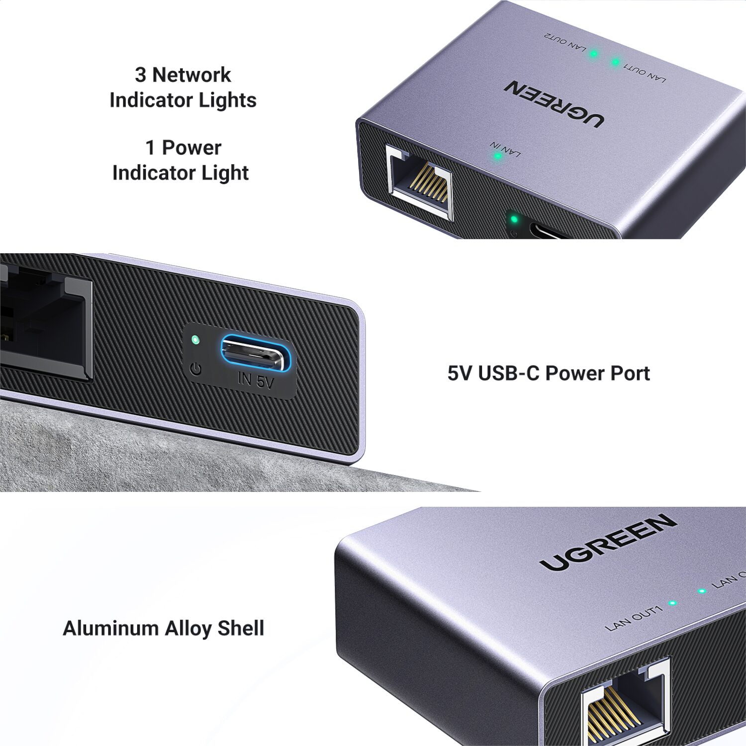 UGREEN 1-to-2 Gigabit Ethernet Splitter, 1000Mbps LAN Network Adapter - Image 3