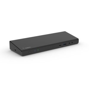 Belkin - Universal USB-C Triple Display Dock - 3 x HDMI 2 x DisplayPort 1 x Gigabit Ethernet 4x USB-A 3.0 1x USB-C 3.0 1 x USB-A 3.0 1 x 3.5 mm Audio Out 1 x3.5 mm Audio In 1 x 85Watt Power Delivery Comes with a 150Watt PSU​ & USB-C to USB-C cable - Black