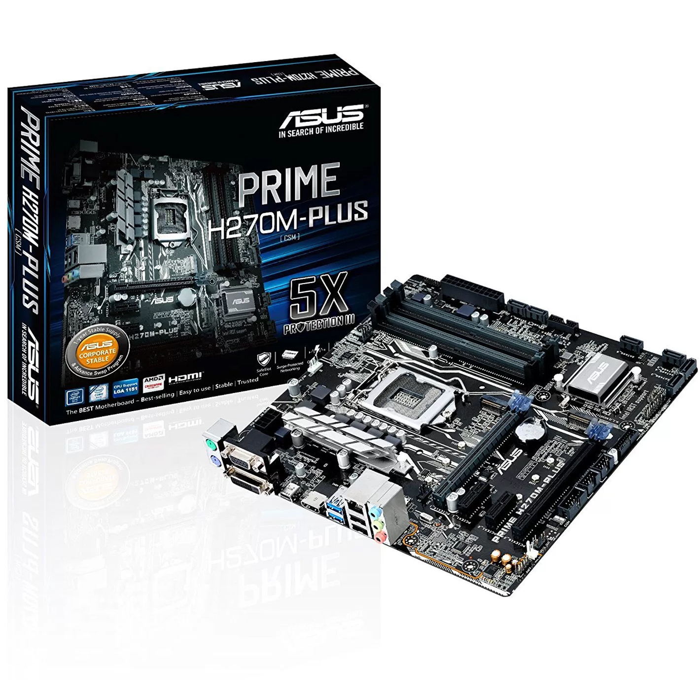 ASUS PRIME H270M MATX DDR4 LGA 1151 DIMM SLOT X 4 VGA X 1 HDM X 1I DVI-D X 1 PCIeX16 X 1 PCIe4.0 X 1 PCIeX1.0 X 2 M.2 X 2 SATA X 6