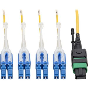 Eaton MTP/MPO (APC) to 4xLC (UPC) Singlemode Breakout Patch Cable, 40/100 GbE, QSFP+ 40GBASE-PLR4, Plenum, Yellow, 1 m (3.3 ft.)