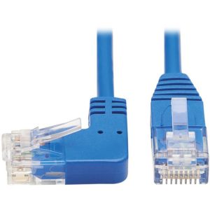 Eaton Left-Angle Cat6 Gigabit Molded Slim UTP Ethernet Cable (RJ45 Left-Angle M to RJ45 M), Blue, 2 ft. (0.61 m)