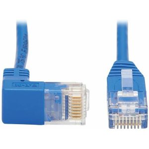 Eaton Down-Angle Cat6 Gigabit Molded Slim UTP Ethernet Cable (RJ45 Right-Angle Down M to RJ45 M), Blue, 7 ft. (2.13 m)