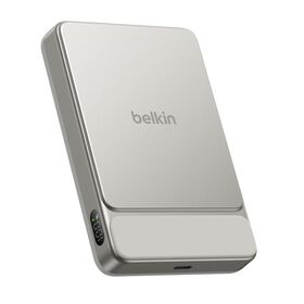 Belkin - BoostCharge Slim Magnetic 15 Watt Wireless Power Bank 5k with KickStand - White
