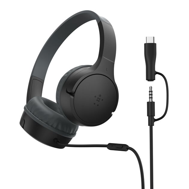 Belkin - SoundForm Mini Wired On-Ear Headphones - USB-C & 3.5 mm - Black