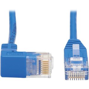 Eaton Down-Angle Cat6 Gigabit Molded Slim UTP Ethernet Cable (RJ45 Right-Angle Down M to RJ45 M), Blue, 15 ft. (4.57 m)