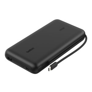Belkin - UltraCharge Pro Power Bank 25 000 mAh, Portable Charger with Integrated USB-C Cable 158 Watt - Black
