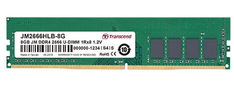 TRANSCEND 8GB DDR4 2666MHS DESKTOP U-DIMM 1Rx8 1Gx8 CL19 1.2V