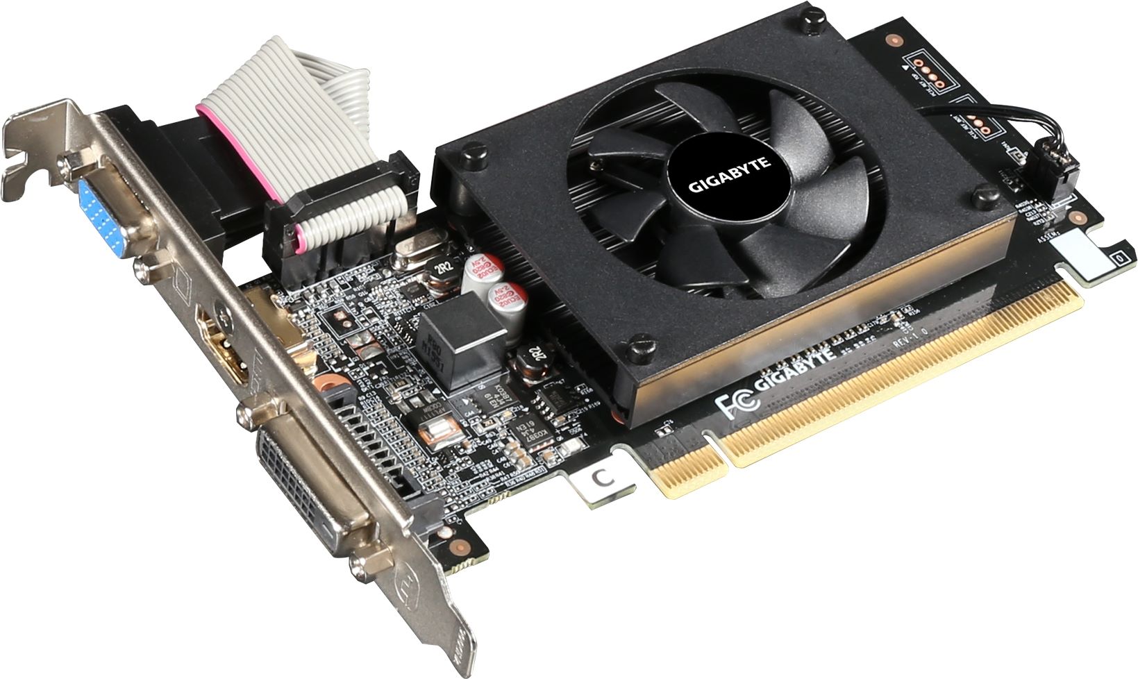 GIGABYTE Graphics nVidia GeForce® GT 710 2GB GDDR3 64Bit . 1x Dual-Link DVI-D; 1x HDMI; 1x VGA; Low Profile