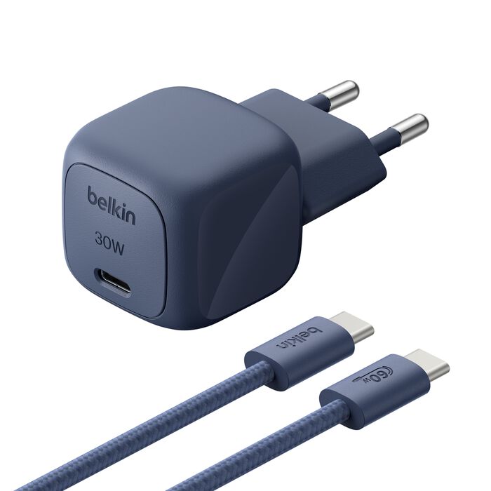 Belkin - BoostCharge Compact Charger 30 Watt Travel USB-C Power Delivery Charger - with 2 Meter USB-C Cable - Indigo Blue