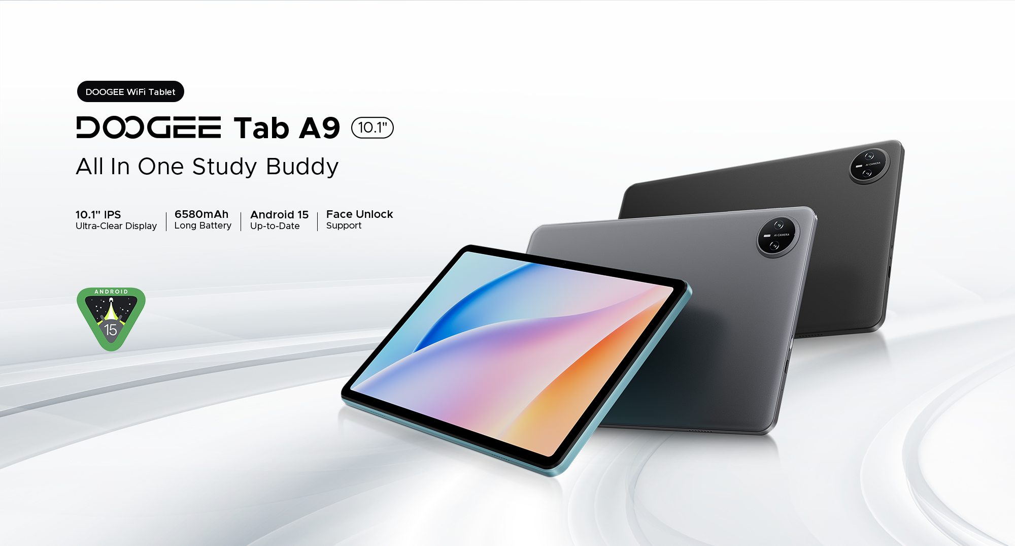 Doogee Tab A9 Android 15 Tablet - 10.1" IPS Ultra Clear Display, Unisoc T310 Quald-Core Processor, 3GB Memory, 64GB Storage, 8MP Main Camera, 5MP Front Camera, Support Face Unlock,