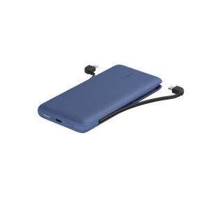 Belkin - BoostCharge Plus 10 000 Mah Power Bank USB-C 18Watt Power Delivery with 2 Integrated Cables - USB-C and Lightning - Blue