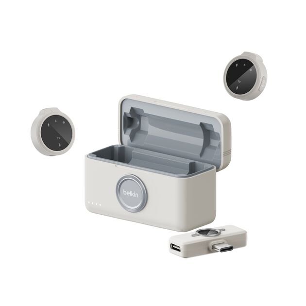 Belkin - Dual Wireless Microphone with Charging Case - Sand