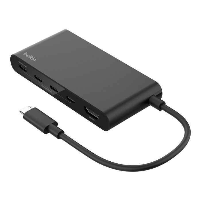 Belkin - USB-C Mobile 5 - Port Hub with 1 x 4K HDMI Display @ 60Hz, 100 Watt Power Delivery with 3 x USB-C Ports , Fast Data Transfer 10Gbps, USB-C Multiport Adapter - Compatible with MacBook, iPad Pro, Chromebook, & More