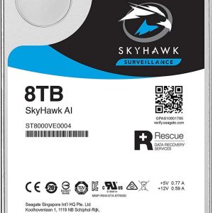 Seagate Skyhawk AI ST8000VE001. 8TB 3.5'' HDD Surveillance Drives; SATA 6GB/s Interface; 256MB Cache; RPM: 7200; 4KN