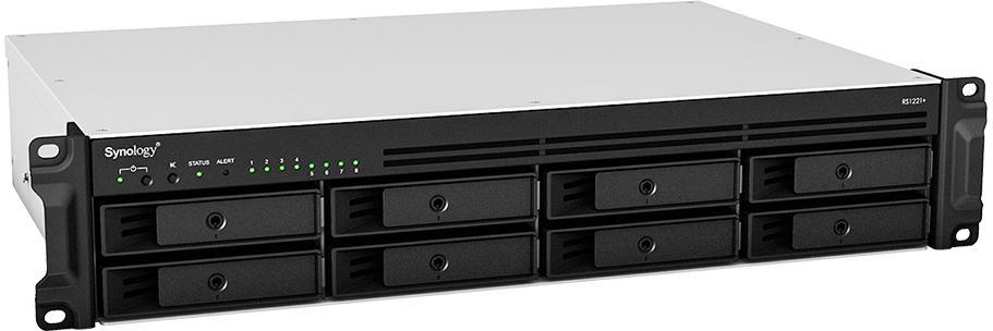 RackStation 8-bay (up to 12-bay); AMD Ryzen V1500B 2.4Ghz; 4GB RAM (Up to 32GB); 4 x GbE LAN; 2x USB3.2; 1x eSATA;