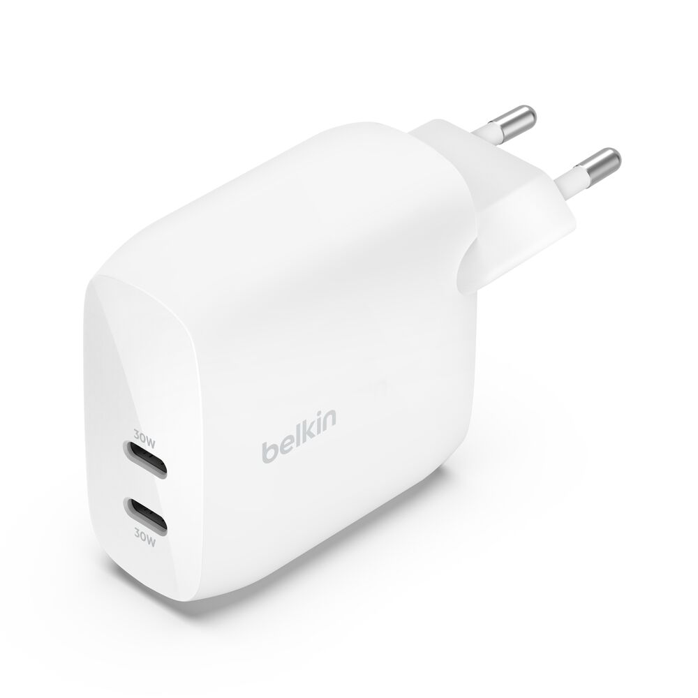 Belkin - BoostCharge Pro 60Watt ( 2 X 30 Watt USB-C Port) - for Samsung and Apple and any other devices - White (Does NOT include Cable) - Ideal for Charging Phones and Tablets - 2 Year Warranty