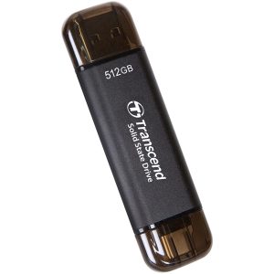 TRANSCEND 256 GB ESD310C USB3.2 TYPE A & C (USB 10Gbps) OTG COMPACT PORTABLE SSD - Read 1050MB/s Write 950 MB/s - Black