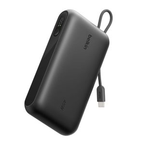 Belkin - UltraCharge 20 000 mAh Power Bank with USB-C Cable and Display - Black Charge Up to 3 Devices (1 x USB-C Port + Integrated Cable, 1 x USB-A Port) 45 Watt - Black
