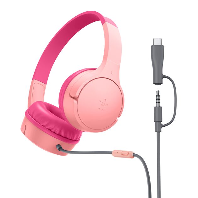 Belkin - SoundForm Mini Wired On-Ear Headphones - USB-C & 3.5 mm - Pink