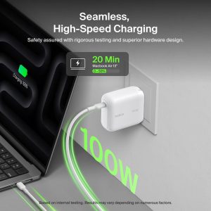 Belkin - 100 Watt GAN Wall Charger with 1.5 Meter Cable - White (Foldable EU 2 Pin Plug)