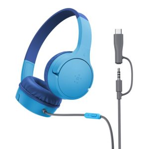 Belkin - SoundForm Mini Wired On-Ear Headphones - USB-C & 3.5 mm - Blue