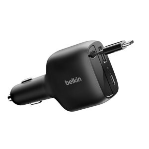 Belkin - BoostCharge 75 Watt 2 Port (1 x USB-C and 1 x USB-A) Retractable Car Charger - Black