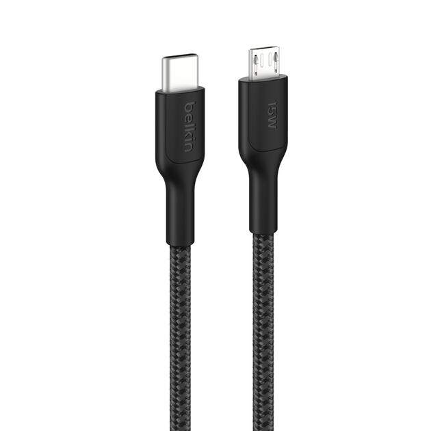 Belkin - BoostCharge USB-C to Micro-USB Braided Cable 15 Watt - 1 Meter - Black