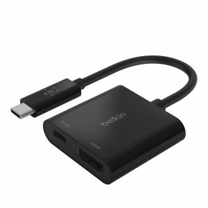 Belkin - USB-C to HDMI Adapter with up to 60Watt of Power Delivery - Black (The USB-C to HDMI + Charge Adapter connects to your laptop or tablet via USB-C port, giving you both an HDMI port for video display and a USB-C port for power. Its plug-and-play design works universally with Mac and Windows laptops and other USB-C devices. It offers portable flexibility that's great for classrooms, conferences, and trade shows)