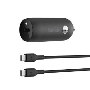 Belkin - BoostCharge 30 Watt Fast Car Charger, Compact Design with USB-C Power Delivery Port, USB-C to USB-C Cable Included, Universal Compatibility for iPhone 17,16,15, Samsung Phones and More - Black