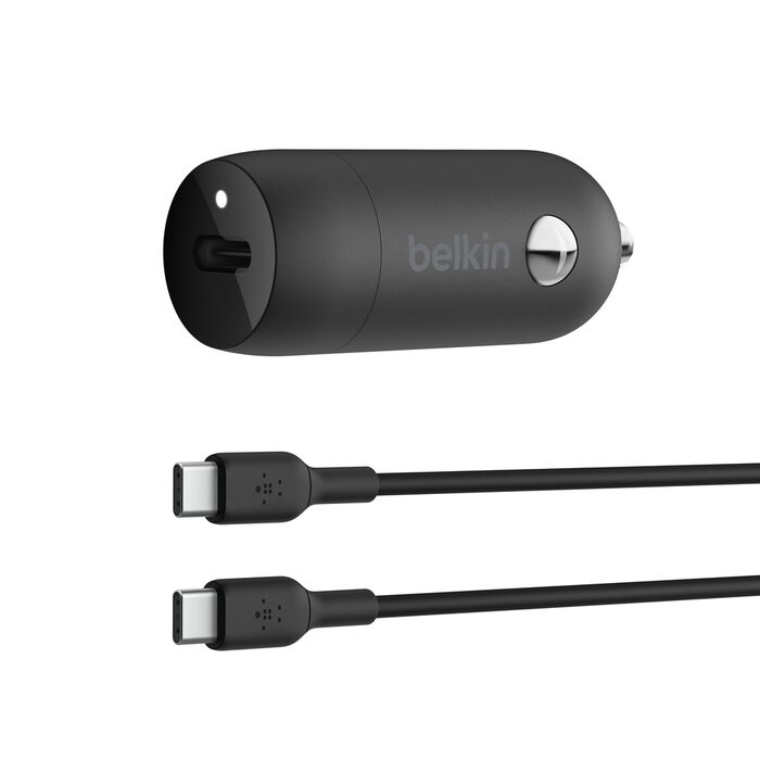 Belkin - BoostCharge 30 Watt Fast Car Charger, Compact Design with USB-C Power Delivery Port, USB-C to USB-C Cable Included, Universal Compatibility for iPhone 17,16,15, Samsung Phones and More - Black