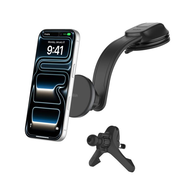 Belkin - BoostCharge Qi2 15 Watt Wireless in Car Charger - Vent and Dash Mount + 30 Watt CLA - Black