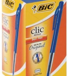 Bic Clic Blue Medium Ballpoint Pens with Retractable Side