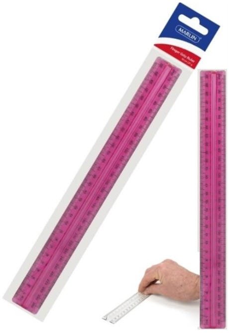 Marlin 30cm Finger Grip Clear Pink Ruler