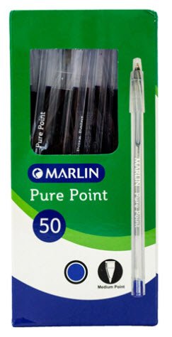 Marlin Pure Point Transparent Pens Box of 50 Blue