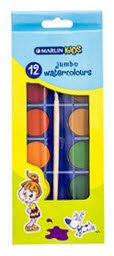 Marlin Kids 12 Jumbo Water Colours + Brush in box
