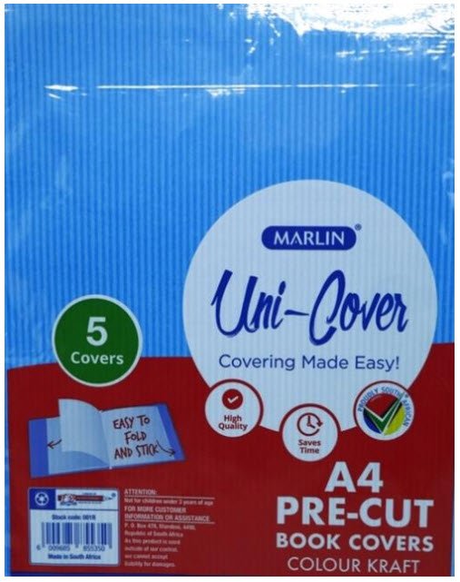 Marlin Kids A4 Precut Book Cover Blue 5 Pack