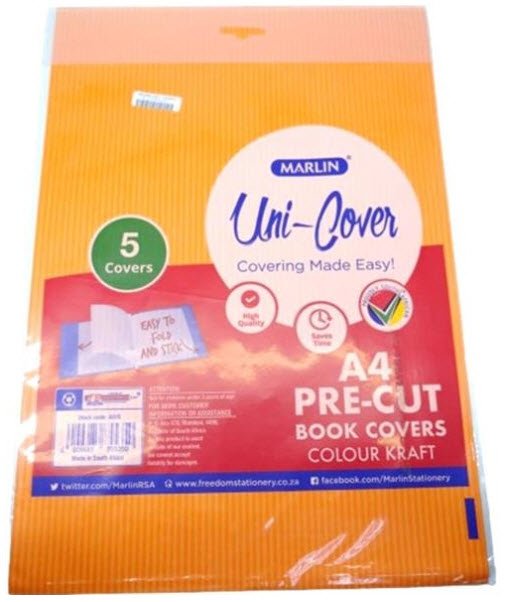 Marlin Kids A4 Precut Book Cover Orange 5 Pack