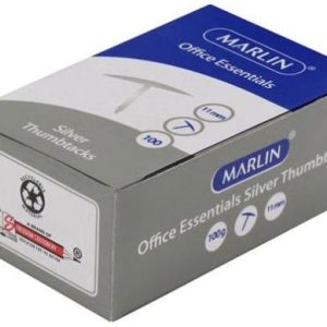 Marlin Office Essentials Thumbtacks 11mm Silver 100 Pack