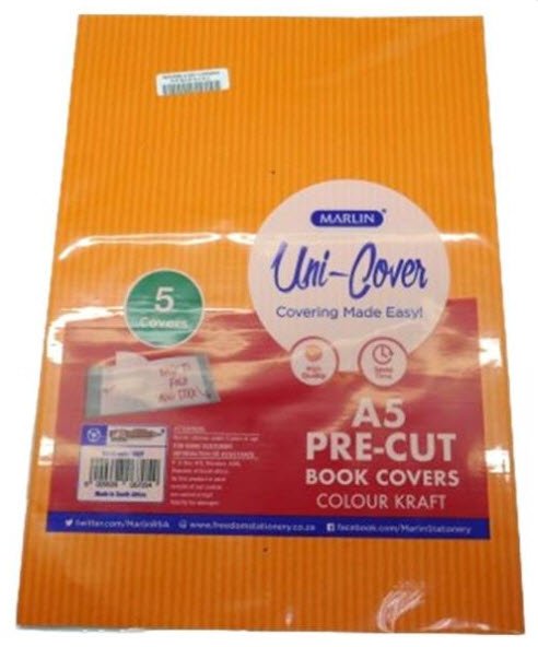 Marlin Kids A5 Precut Book Cover Orange 5 Pack