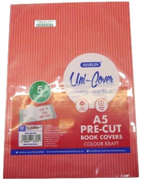 Marlin Kids A5 Precut Book Cover Red 5 Pack