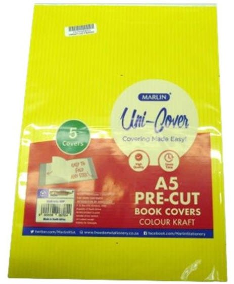 Marlin Kids A5 Precut Book Cover Yellow5 Pack