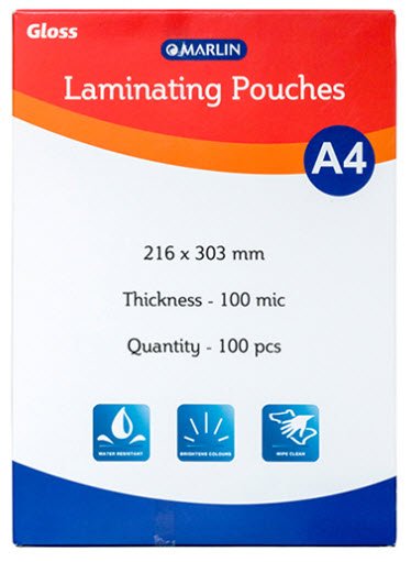Marlin Office Essentials Laminating Pouches A4 100's 75mic