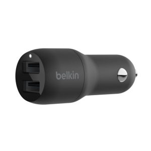 Belkin - BoostCharge Dual USB-A Car Charger 24 Watt, 12Watt power from each port - Black